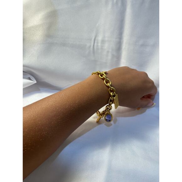 Vintage Gloria Vanderbilt Gold Toned Cabochon Multicharm Bracelet - Picture 3 of 6